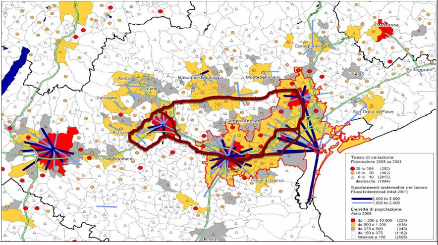 Mappa modello policentrico Veneto Centrale