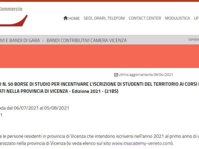 Bando CCIAA ITS Vicenza 2021