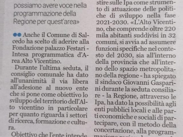 Articolo Giornale di Vicenza