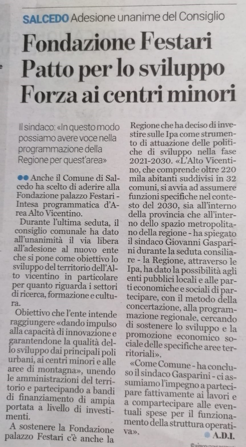 Articolo Giornale di Vicenza